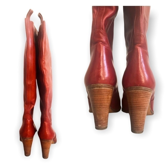 Michel Perry leather knee High boots, size 38.5 EU, in brick brown leather - Picture 14 of 14